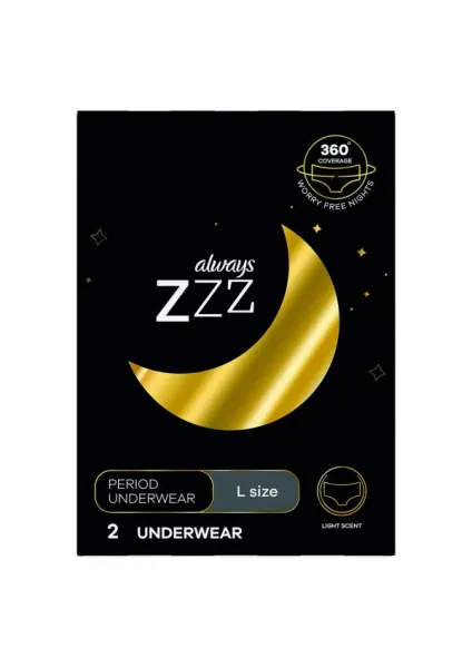 Always ZZZ Disposable Overnight Period Underwear for Women Size L 2 pc