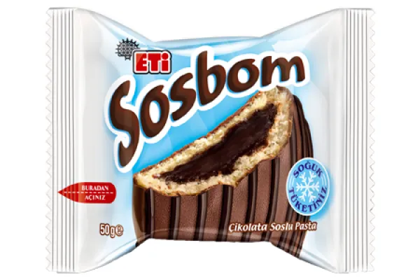ETİ Sosbom Chocolate Coated & Chocolate Sauce Filled Cake 50 gr
