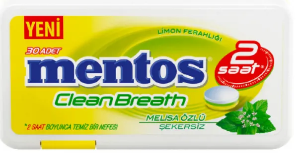 Mentos 2 Hours Clean Breath Plastic Dispenser Lemon Candy 21 gr