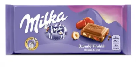 Milka Tablet Chocolate with Raisin and Hazelnut 80 gr
