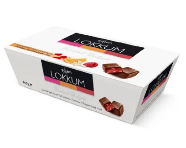 Şölen Lokkum Milk Chocolate Coated Mixed Fruit Flavored Turkish Delight with Fruit Particles 240 gr