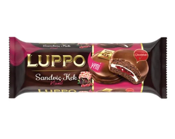 Şölen Luppo Milk Chocolate Coated with Cherry Marmalade and Marshmallow Cocoa Sandwich Cake 184 gr